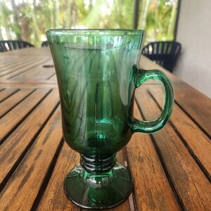Set Of 4--Vintage Libbey Juniper Green Irish Coffee Pedestal Glass Mugs